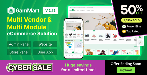 6amMart v2.12 - Multivendor Food, Grocery, eCommerce, Parcel, Pharmacy delivery app with Admin & Website