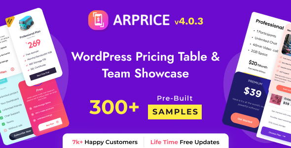 ARPrice Ultimate Compare Pricing table v4.0.3