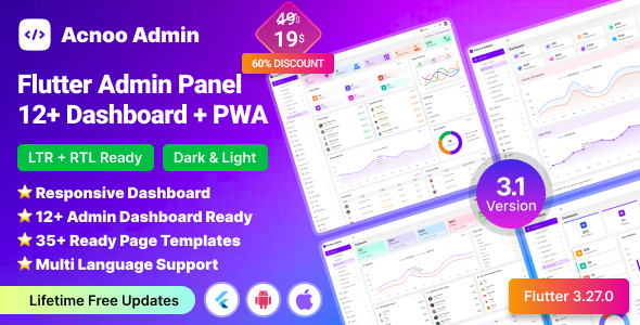Acnoo Admin v2.0 - Flutter Admin Panel Dashboard with PWA