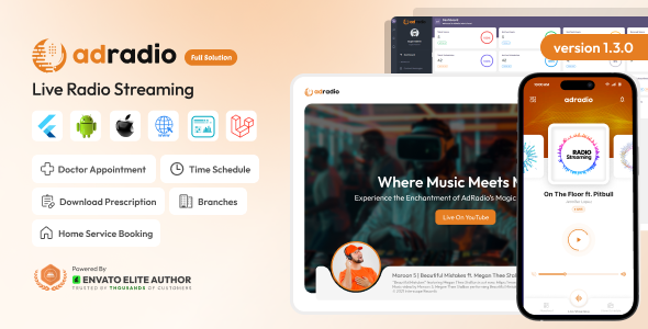 AdRadio v1.2.0 - Live Radio Streaming Website and Apps with Admin Panel