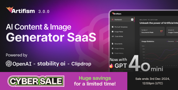 Artifism - AI Content & Image Generator SaaS v2.3.0