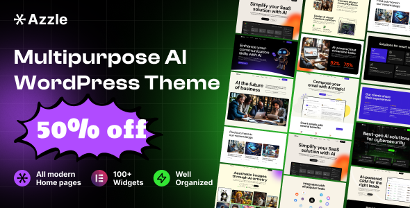 Azzle SaaS &amp; Tech Startup Elementor WordPress Theme v1.0.1
