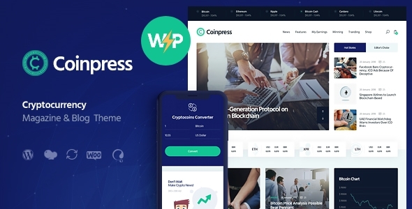 Coinpress ICO Cryptocurrency Magazine &amp; Blog WordPress Theme v1.0.10