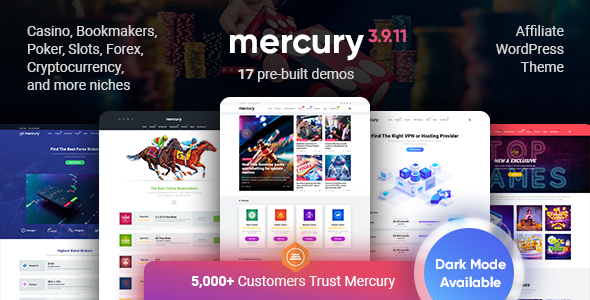 Mercury v3.9.11 - Gambling & Casino Affiliate WordPress Theme. News & Reviews