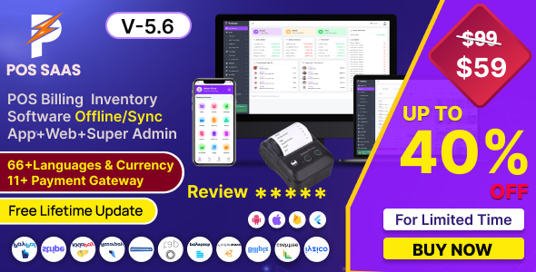 POS SAAS v4.8 - Flutter POS Billing Inventory Software with HRM App+Web+Super Admin
