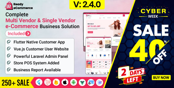Ready ecommerce v1.2 - Complete Multi Vendor e-Commerce Mobile App, Customer Website with Store POS
