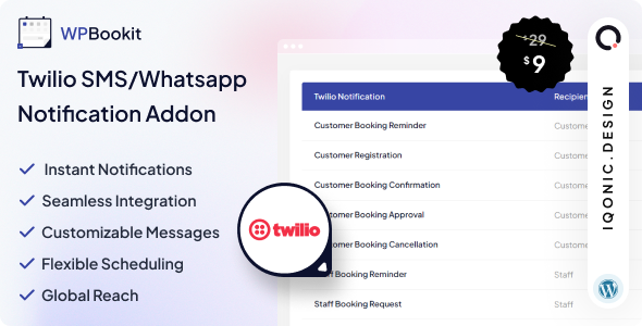 WPBookit - Twilio SMS/WhatsApp Notification (Addon) v1.1.1