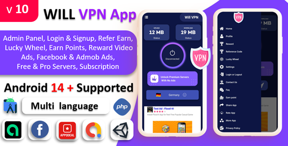 WILL VPN App v10.1 - VPN App With Admin Panel - Secure VPN & Fast VPN