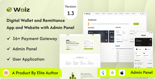 Waiz v1.3 - Digital Wallet and Remittance App and Website with Admin Panel