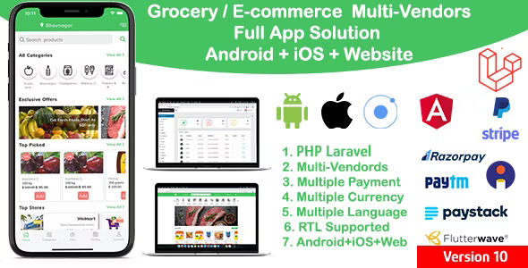 grocery / delivery services / ecommerce multi vendors(Android + iOS + Website) ionic 5 / CodeIgniter v12.0