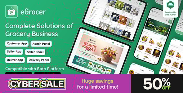 eGrocer v2.0.5 - Online Multi Vendor Grocery Store, eCommerce Marketplace Flutter Full App with Admin Panel